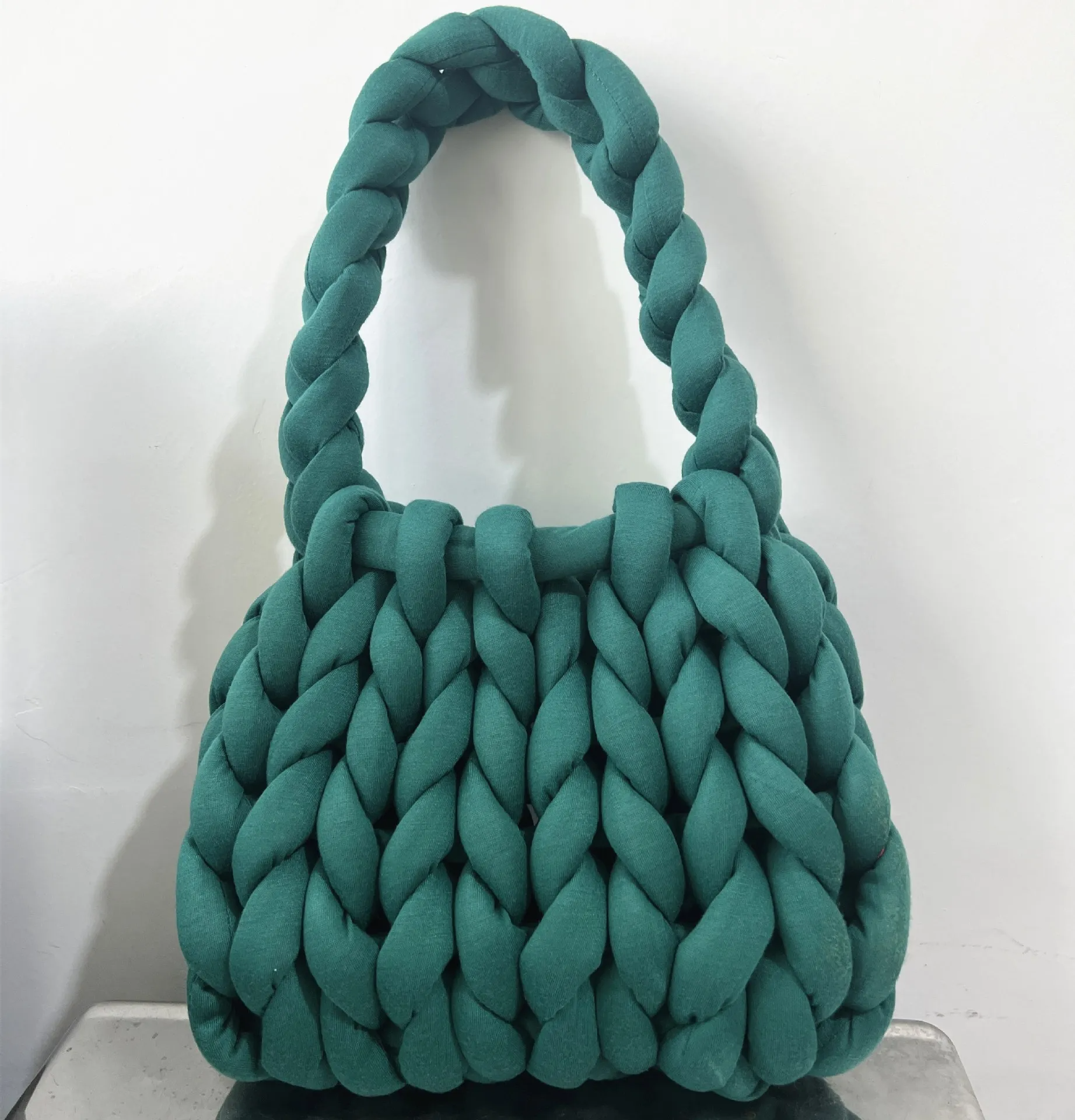 omen Fashion Solid Color Hand-Woven Wool Handbag