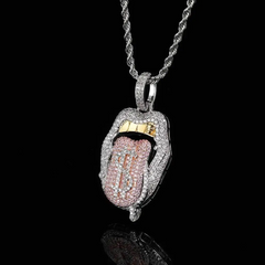 Hip-Hop Dollar Mouth Tongue Pendant Personality Zircon Necklace