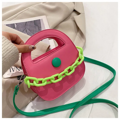 Women Casual Thick Chain Design Solid Color Shoulder Handle Bag