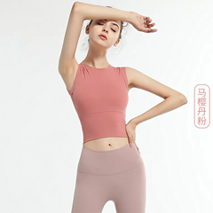 Women Casual Tight Solid Color Round Neck Sleeveless Sports Tank Top