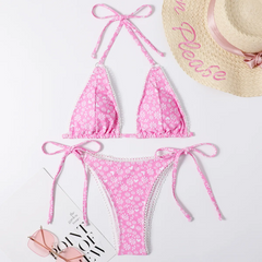 Women Sexy Lace-Up Floral Print Bikini