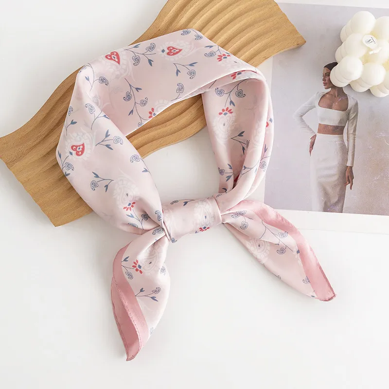 Fashion Sweet Women Floral Print Silk-Like Square Scarf