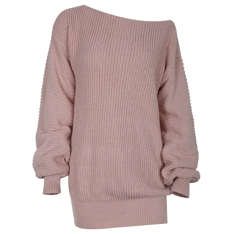 Winter Women Casual Solid Color Long Sleeve Knitted Mini Dress