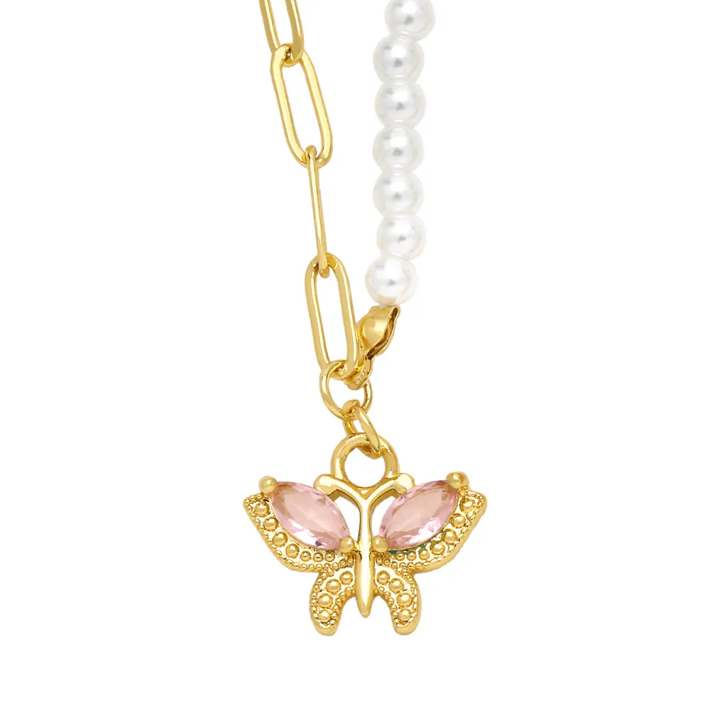 Women Fashion Personality Pearl Butterfly Pendant Necklace