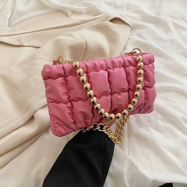 Women'S Fashion Pleated Embroidered Thread Shoulder Bag