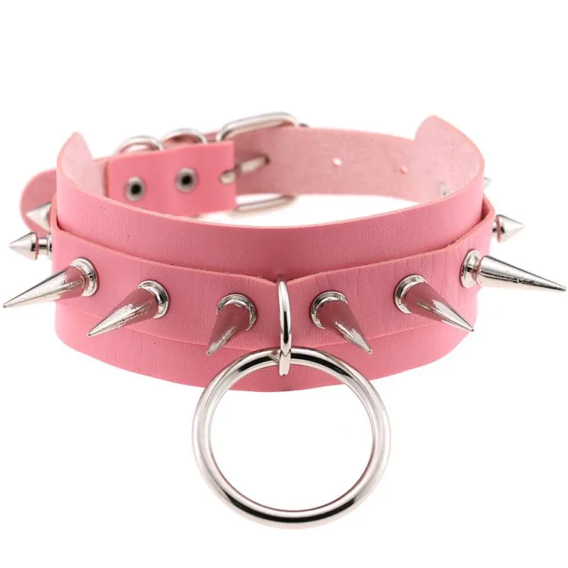 Wholesale Women Punk Pattern Rivet Decor Wide PU Choker