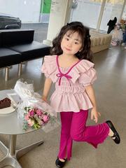 Children Kids Baby Fashion Girls Short Sleeve Bowknot Top And Flared Pants 2pcs Set