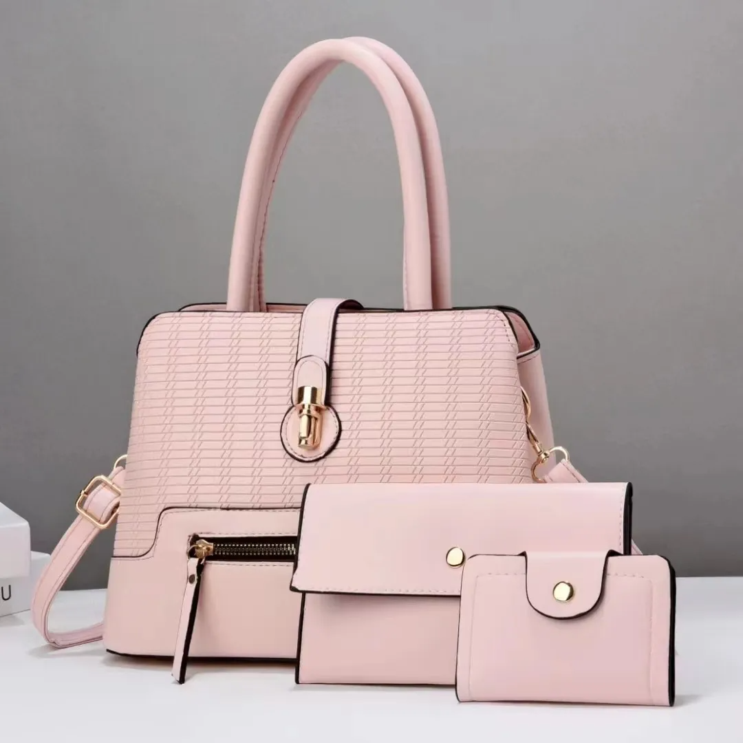 Women Fashion Solid Color Embossed Coin Purse Zipper Handbag Set