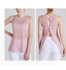 Women Casual Loose Breathable Solid Color Round Neck Sleeveless Back Split Sports Top