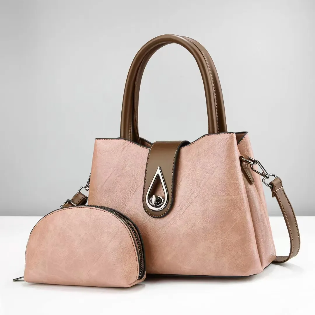 Women Simple Fashion Large Capacity PU Zipper Wallet Handbag Set