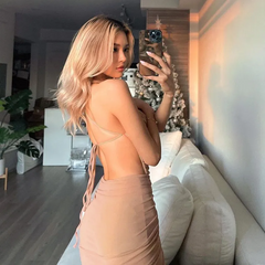 Women Fashion Sexy Perspective Open Back Strap Dress