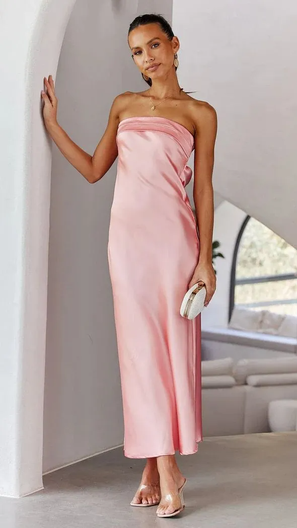 Women Temperament Floral Print Strapless Maxi Dress