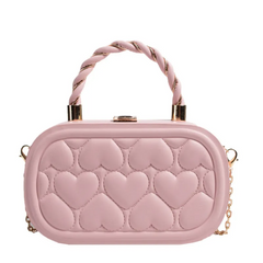 Women Fashion Solid Color Heart Quilted Lock Chain Handle Crossbody Bag