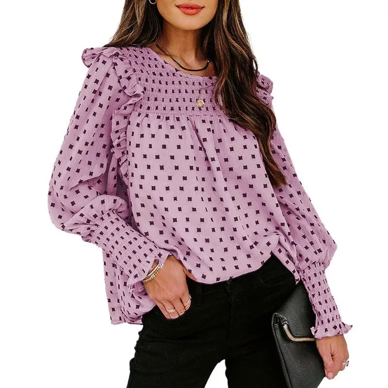 Women Fashion Polka Dot Ruffled Blouse