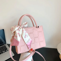 Women'S Fashion Creasing Design Silk Scarf Solid Color Portable Small Square Bag