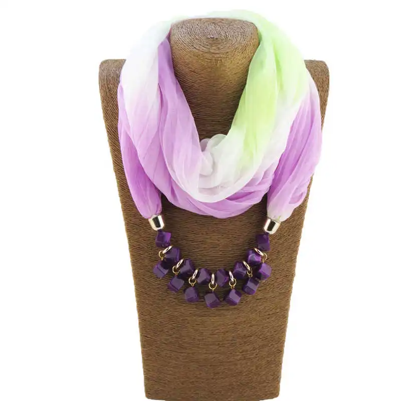 Women Party Cube Shape Resin Pendant Polyester Scarf Necklace