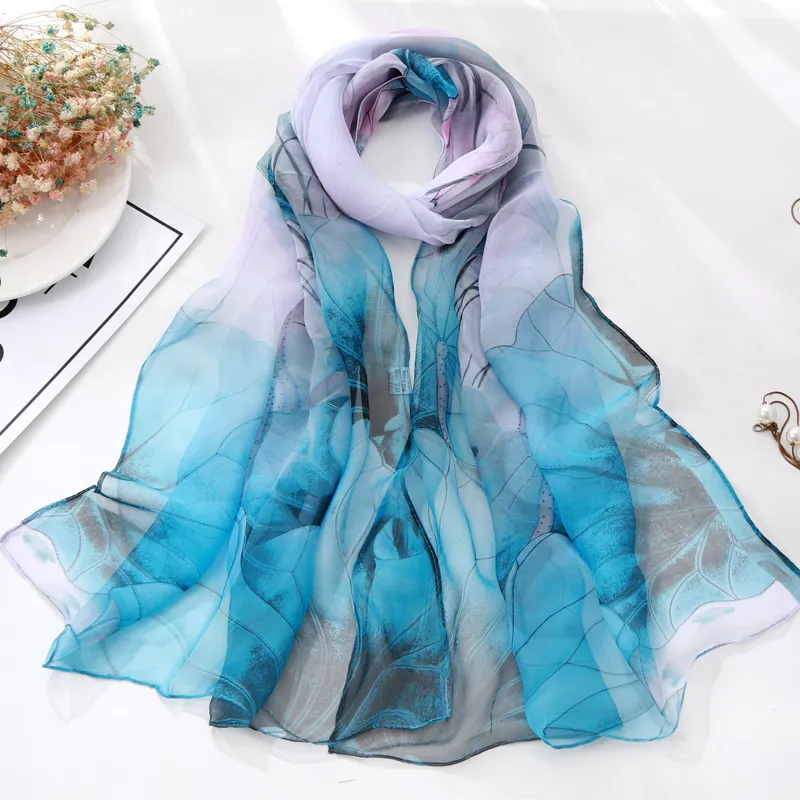 Summer Lotus Flower Print Sunscreen Scarf