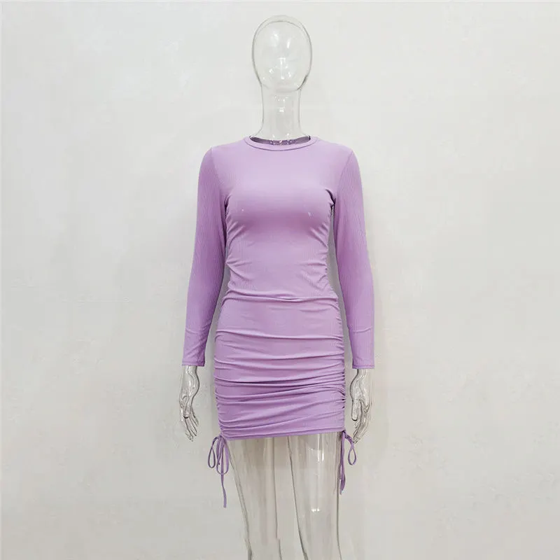 Women Fashion Solid Color Drawstring Bodycon Dresses