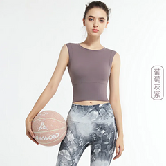 Women Casual Tight Solid Color Round Neck Sleeveless Sports Tank Top