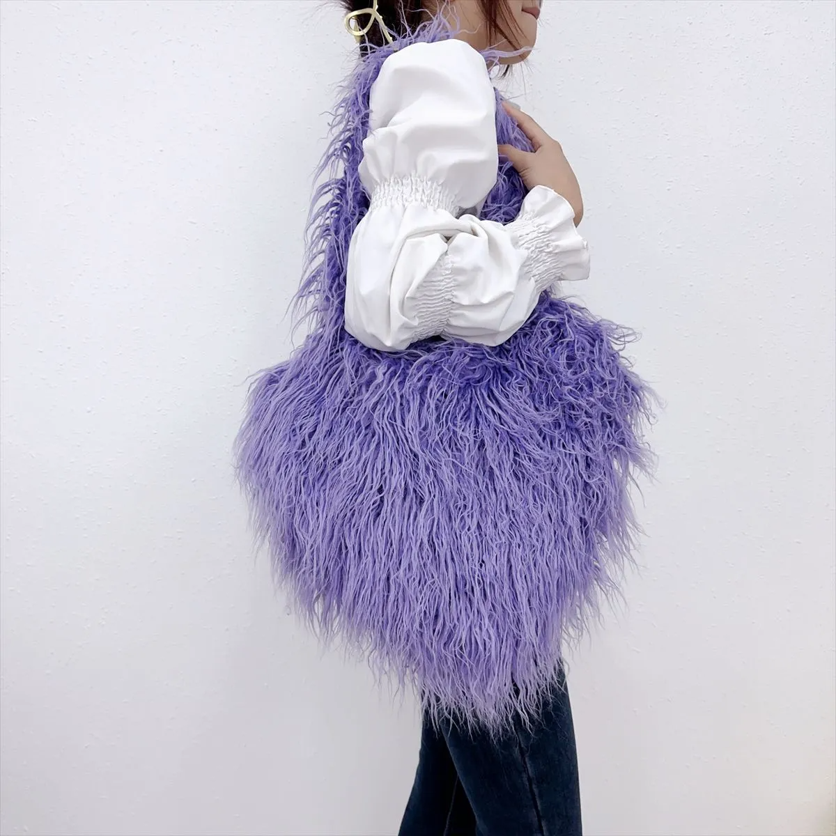 Winter Women Fashion Cute Solid Color Heart Plush Shoulder Bag
