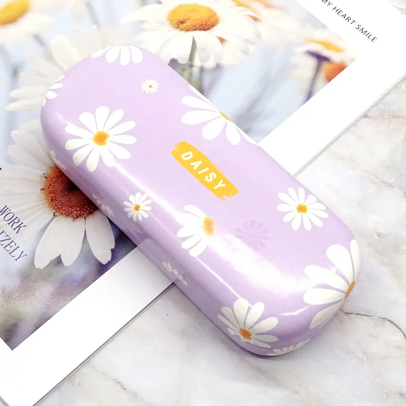 Fashion Casual Creative Storage Solid Color Letter Daisy PU Protection Glasses Case