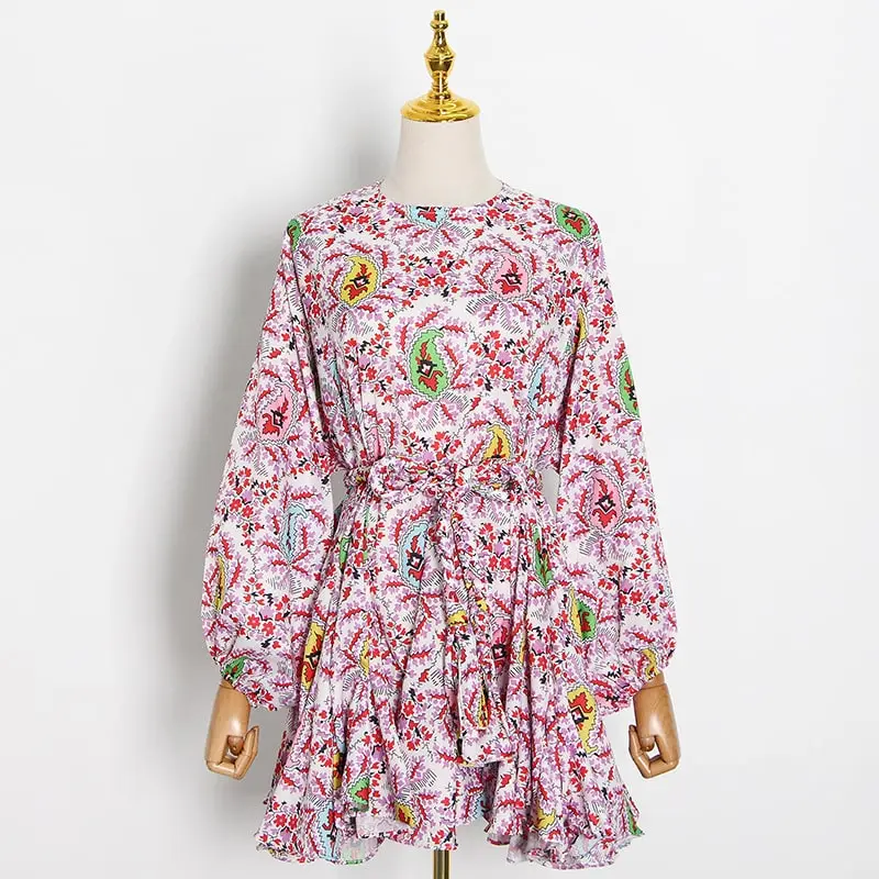 Women Fashion Graphic Printing Long Sleeve Dress