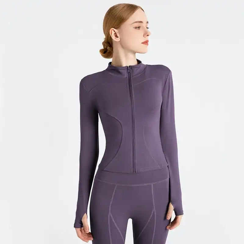 Women Fashion Solid Color Quick-Drying Sport Zipper Coat