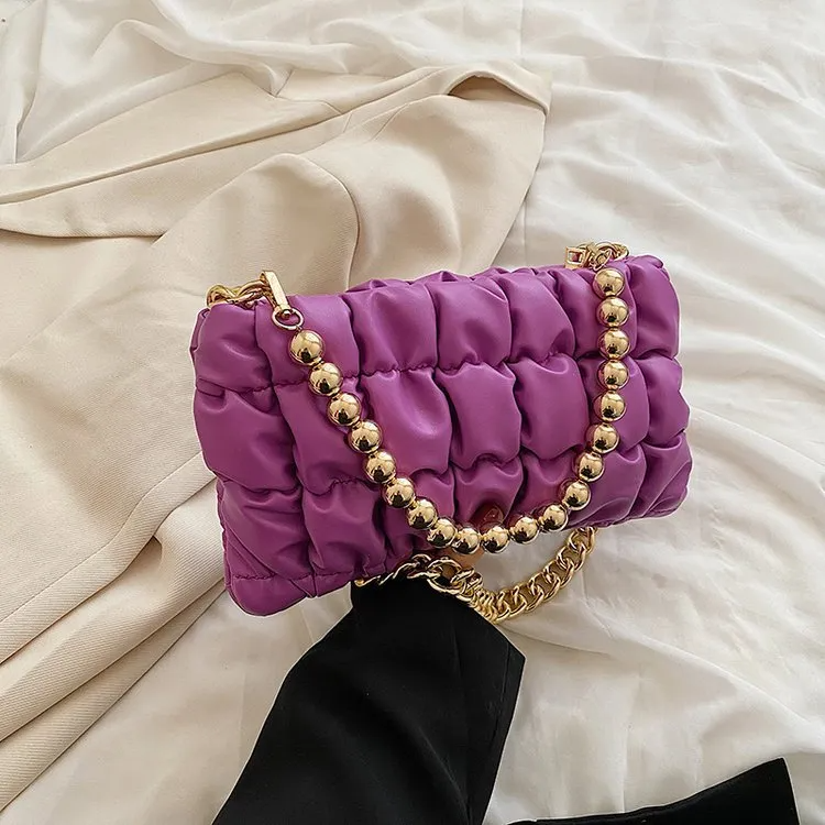 Women'S Fashion Pleated Embroidered Thread Shoulder Bag