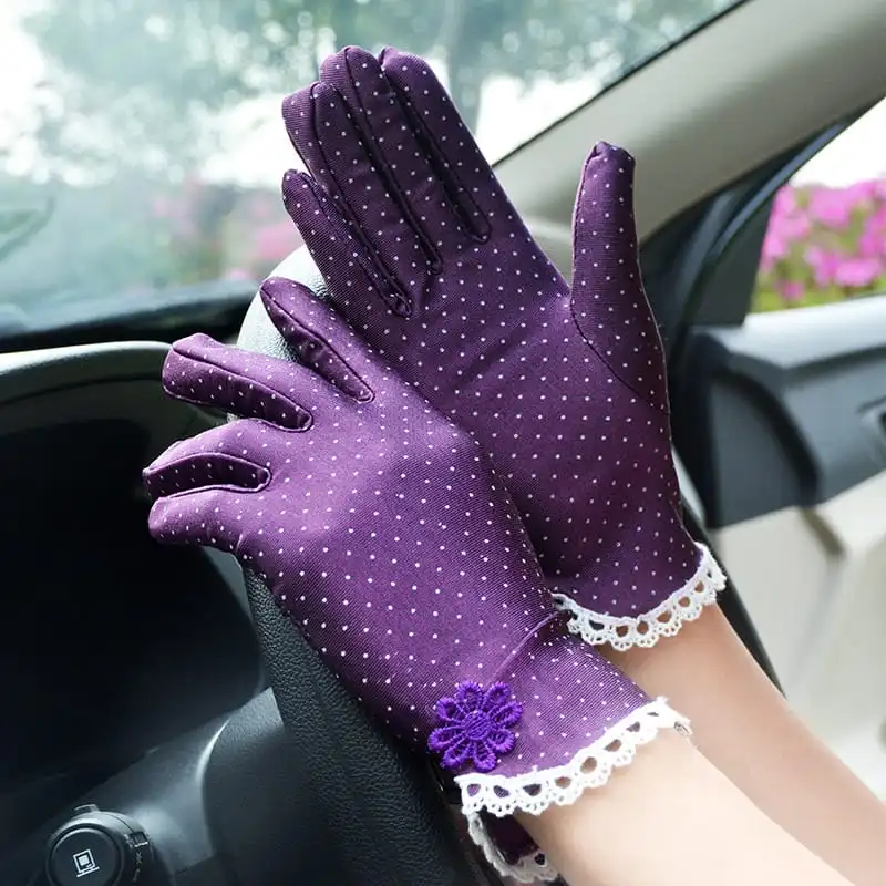 Women Fashion Polka Dot Pattern Lace Stretch Gloves
