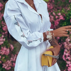 Women Fashion Lapel Lantern Sleeve Dress
