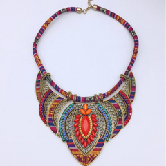 Women Fashion Ethnic Style Multicolor Braided Rope Alloy Diamond Bohemian Necklace