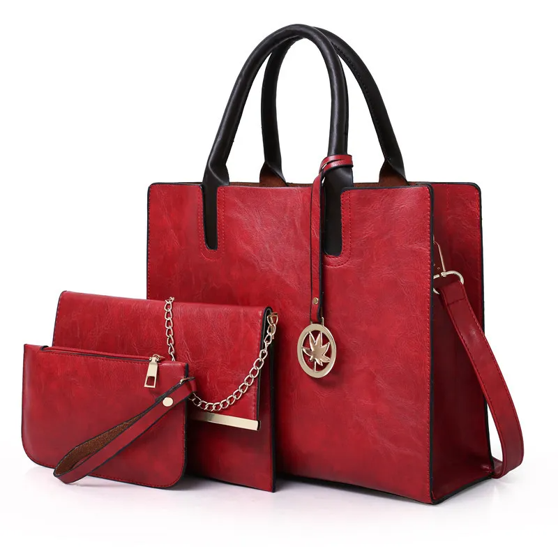 Women Fashion Solid Color Large Capacity PU Wallet Shoulder Handbag