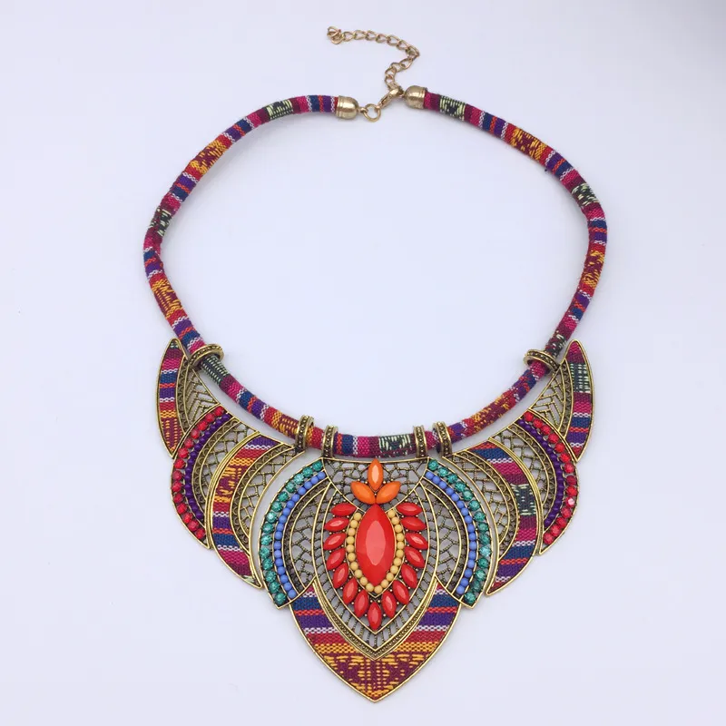 Women Fashion Bohemian Ethnic Style Exaggerated Multicolor Alloy Diamond Necklace