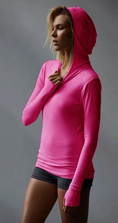 Women Casual Stretch Hooded Long Sleeve Mittens Running Sports Sweatshirt