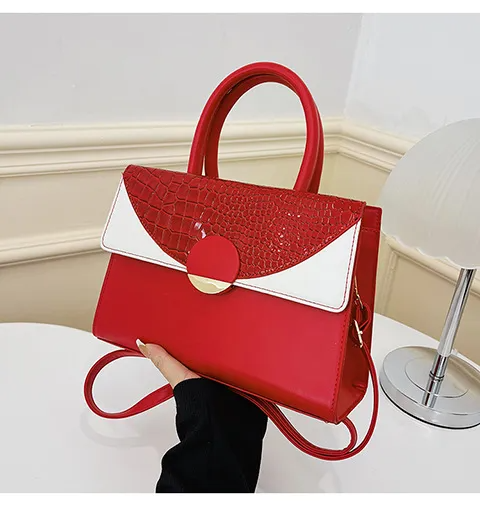 Women Fashion Color Matching Flap Handbag