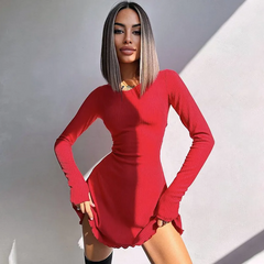 Women Fashion Simple Solid Color Back Strap Defined Waist Dress