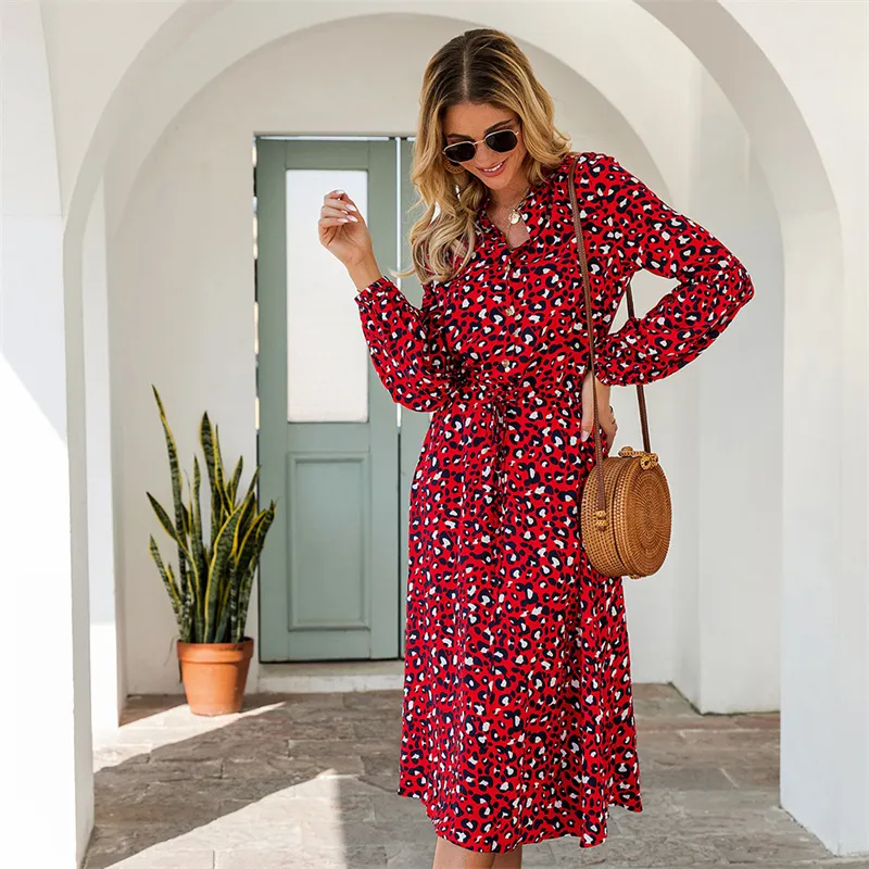 Women Leopard Printed Long Sleeve Dress