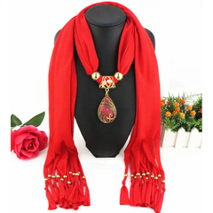 Lady Graceful Color Peacock Water Drop Shape Pendant Scarf Necklace