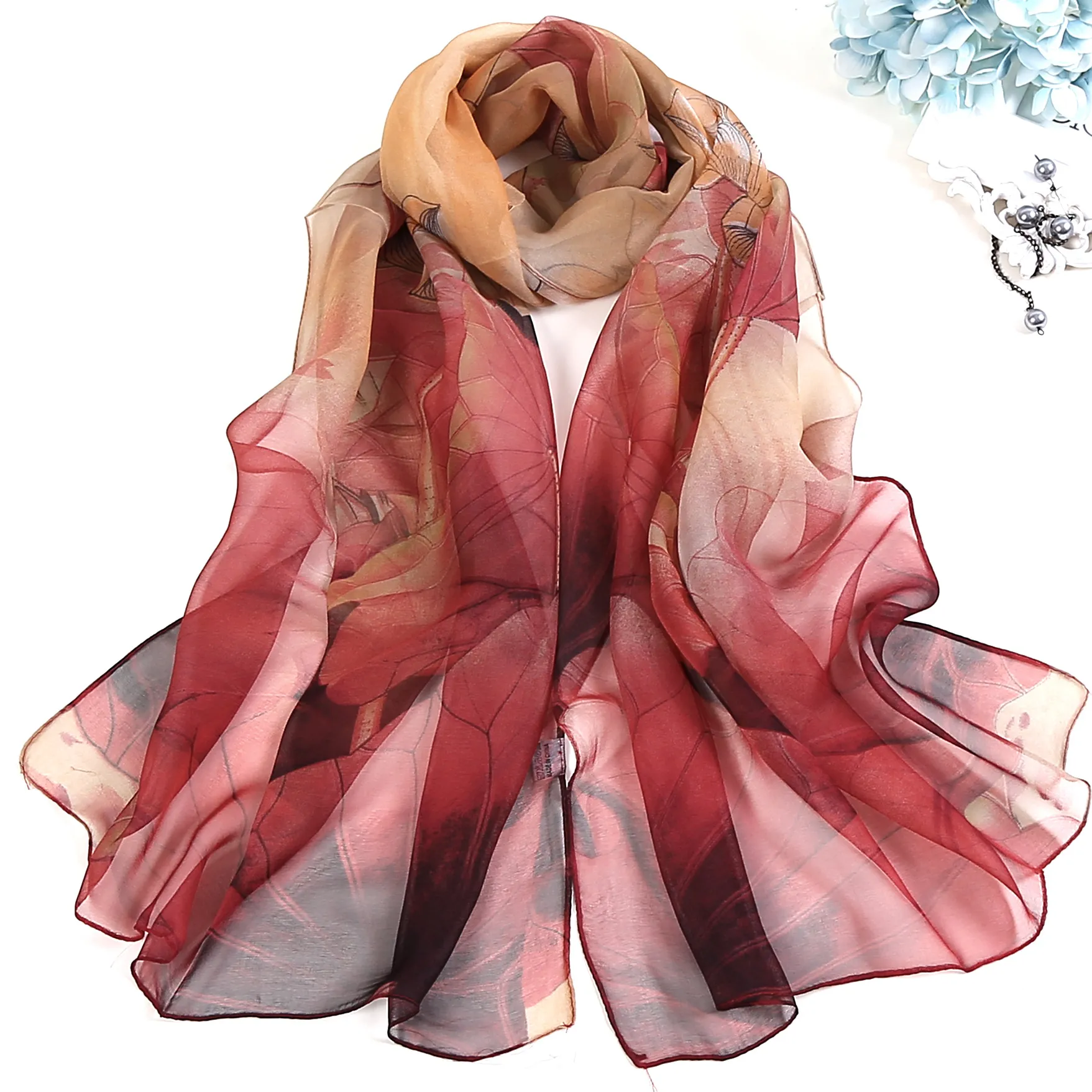 Summer Lotus Flower Print Sunscreen Scarf