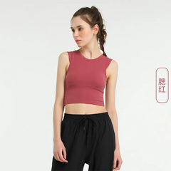 Women Casual Tight Solid Color Breathable Round Neck Sleeveless Sports Tank Top