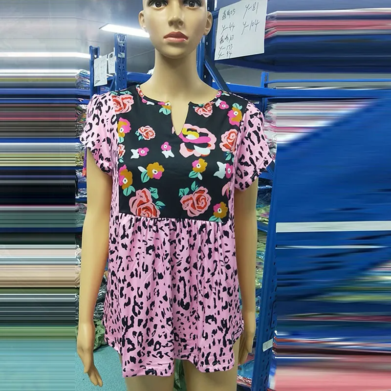 Women Leopard Print Short-Sleeve Blouse