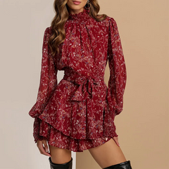 Tiny Flower Print Ruffled Long Sleeve Dress
