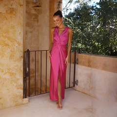 Women Elegant Sexy V-Neck Sleeveless Backless Split Maxi Dress