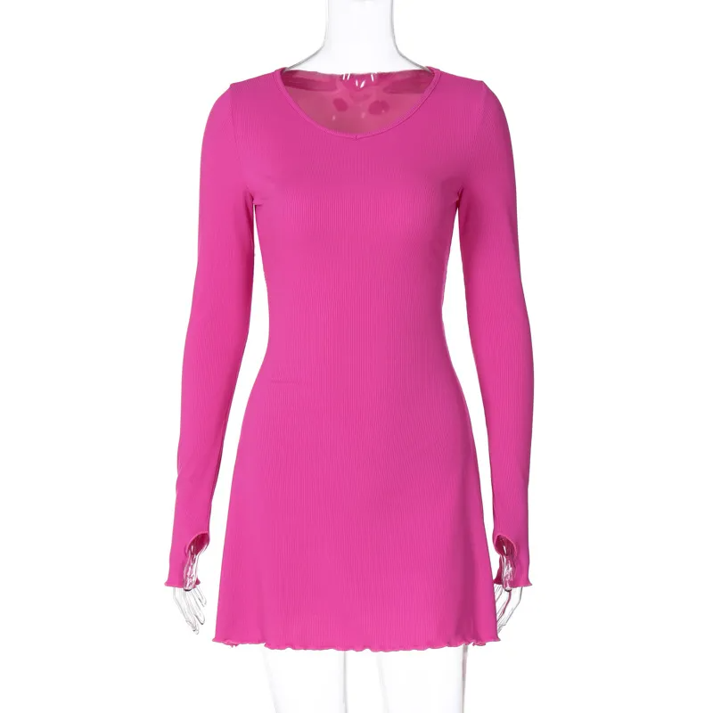 Women Fashion Simple Solid Color Back Strap Defined Waist Dress