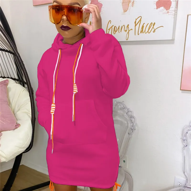 Women Casual Solid Color Hooded Long Sleeve Dress