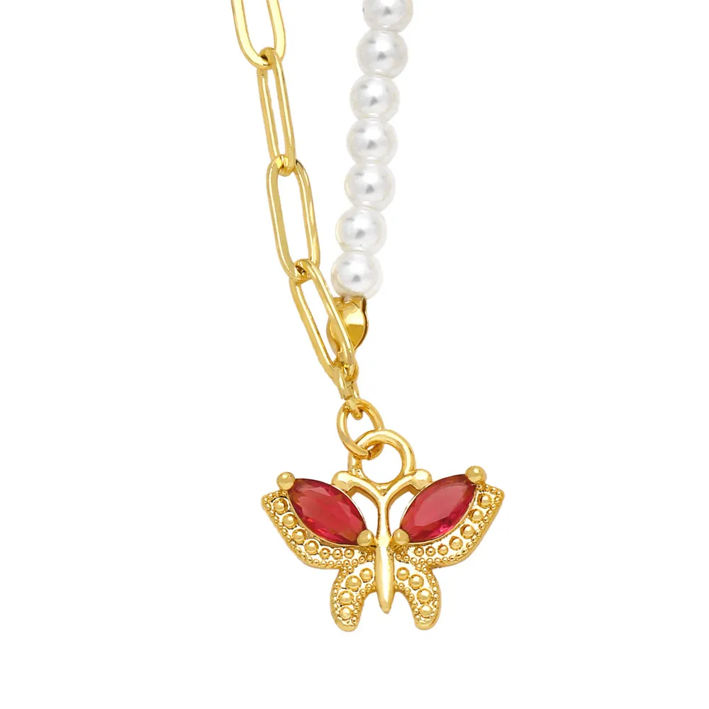Women Fashion Personality Pearl Butterfly Pendant Necklace