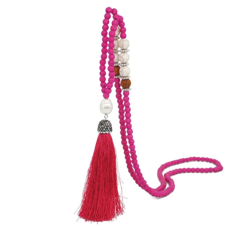 Hot Sale Women Boho Style Handmade Beaded Tassel Necklace