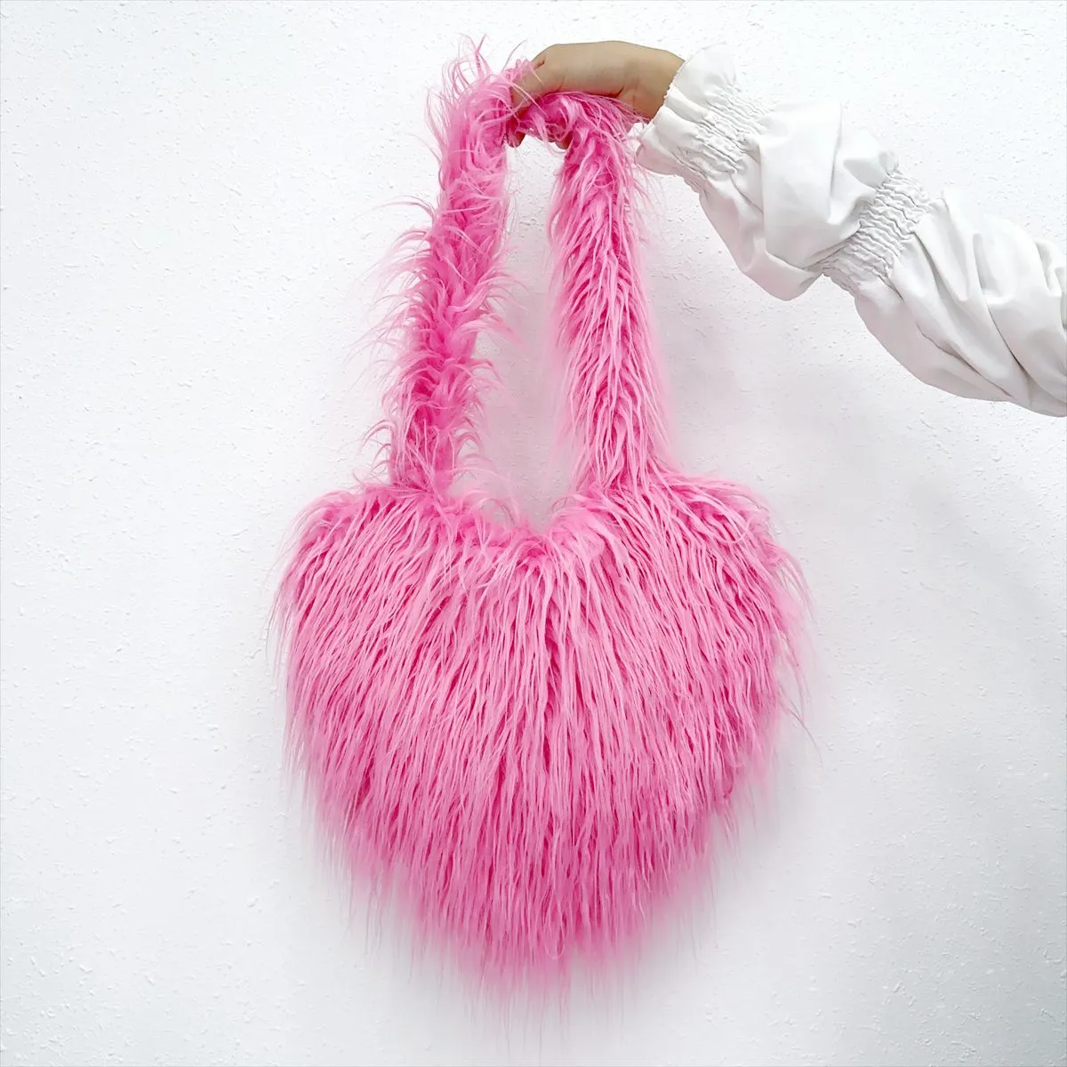 Winter Women Fashion Cute Solid Color Heart Plush Shoulder Bag
