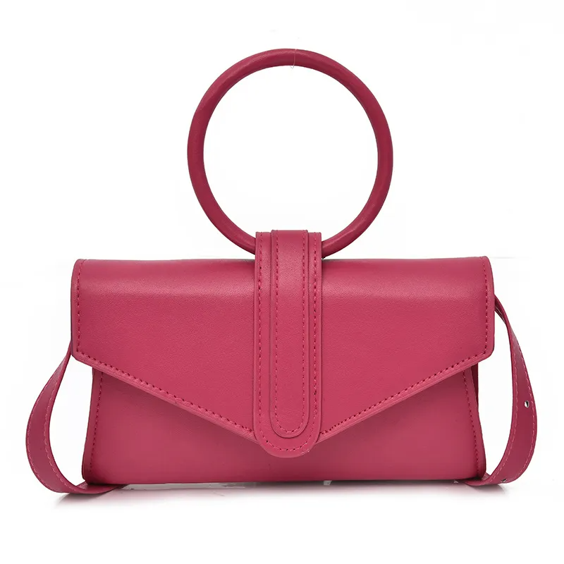 Woman Sweet Candy Color Ring Handle Solid Pu Crossbody Bag
