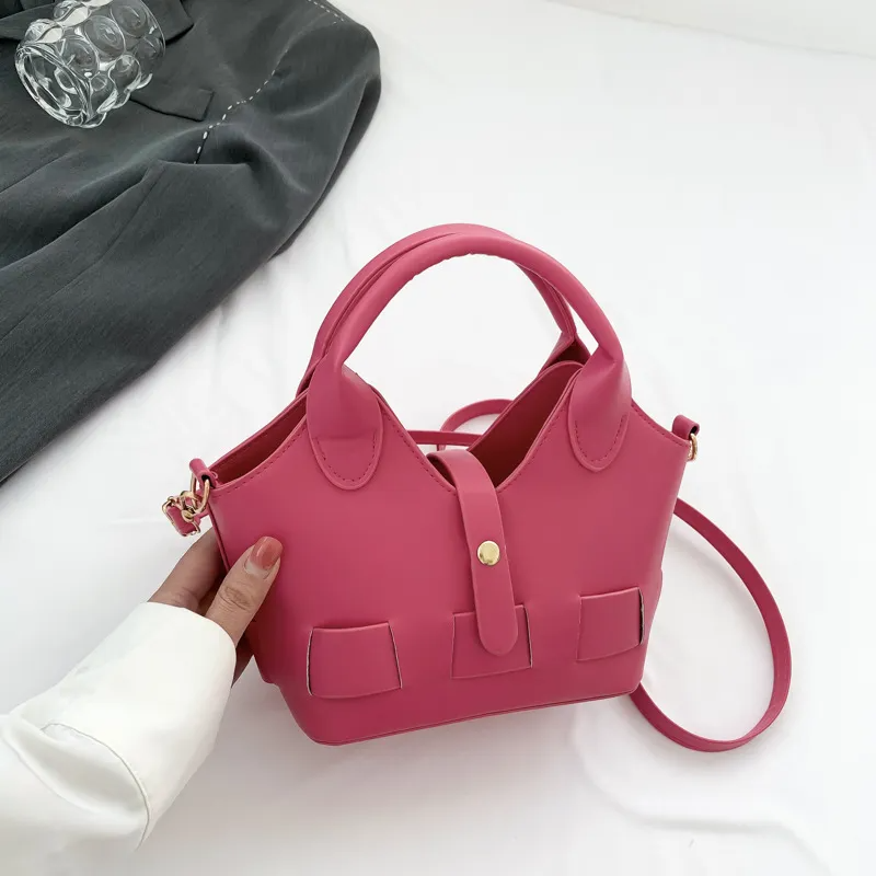 Women Fashion Simple Solid Color Magnetic Button PU Shoulder Crossbody Bags